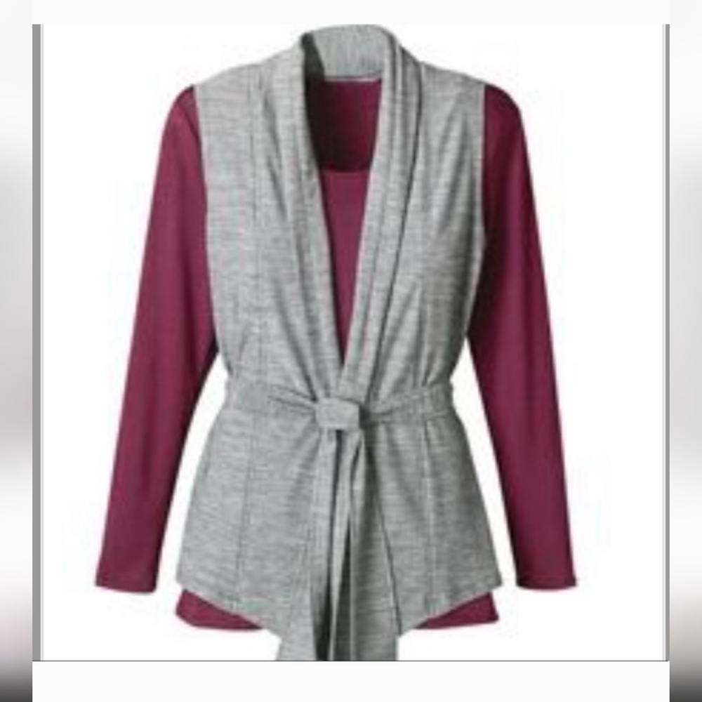 NWT Coldwater Creek Waterstone Tie Front Vest Heathered Gray